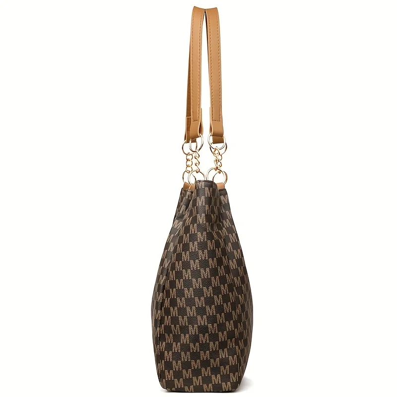 Vintage Geometric Tote Bag Synthetic Leather Letter "M" Design for Women Handbag Shoulder Bag Large Capacity Shopping Travel Bag