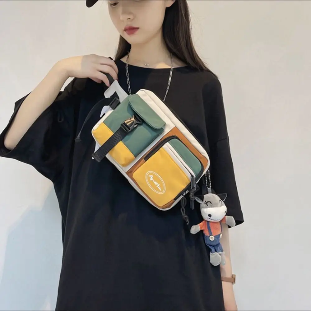 New Nylon Men Chest Bag Multifunctional Black White Crossbody Bag Large Capacity Sports Chest Bag Unisex