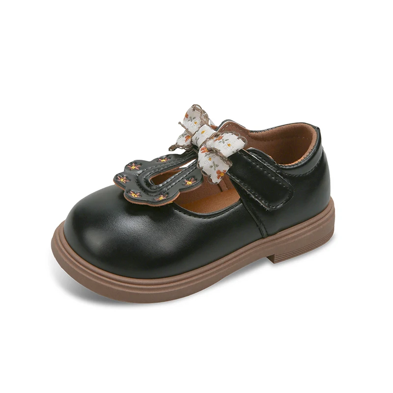 Cute Bow Leather Girls Shoes 2026 New T-strap Oxfords Spring Kids Soft Shoes For Girl School Children Princess Dress Shoes