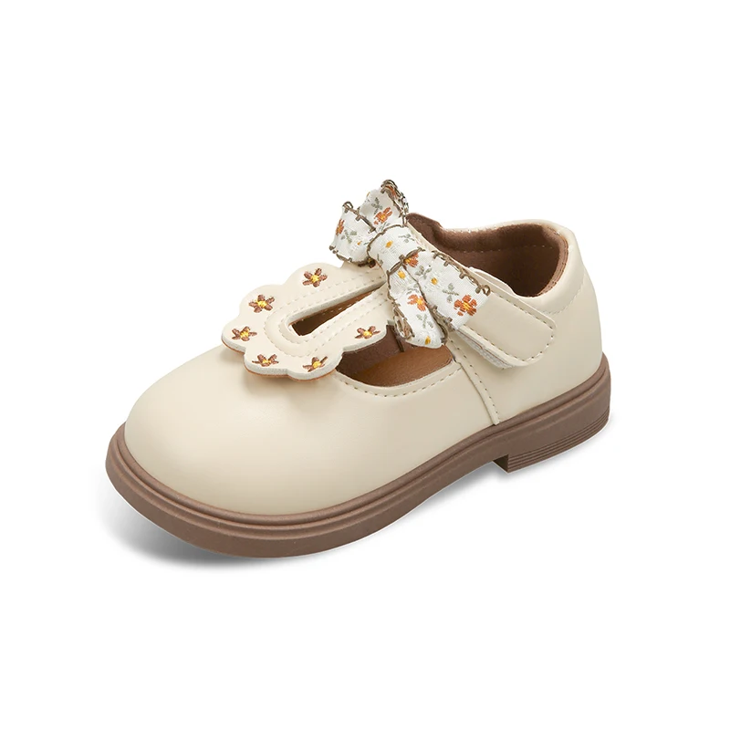 Cute Bow Leather Girls Shoes 2026 New T-strap Oxfords Spring Kids Soft Shoes For Girl School Children Princess Dress Shoes