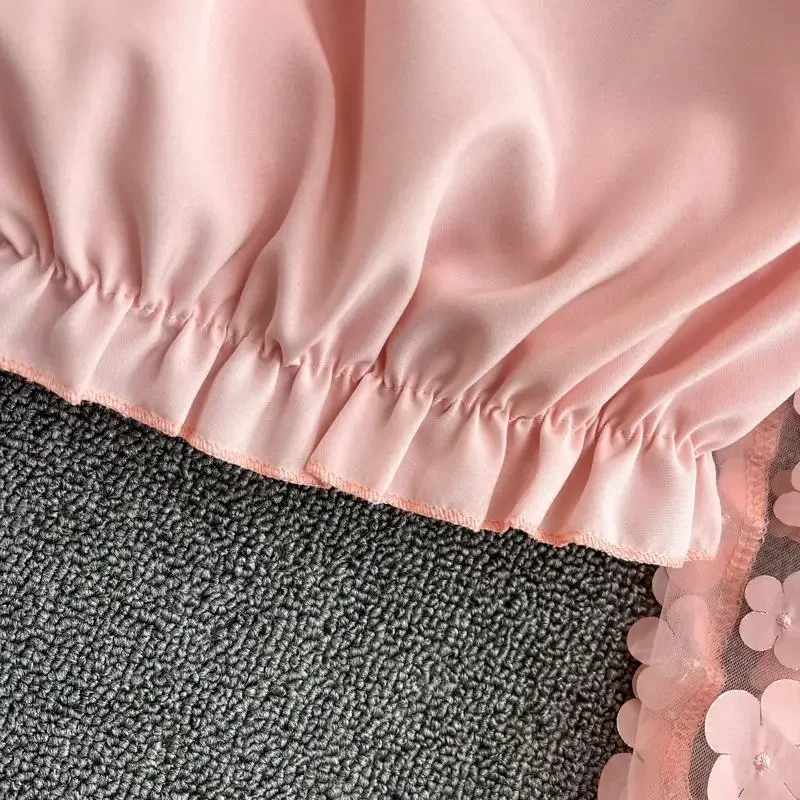 Flower Three-dimensional Decoration Slash Neck Long Sleeve Women's Blouse Shirt Korean Fashion Female Clothing Tops 2025 Summer