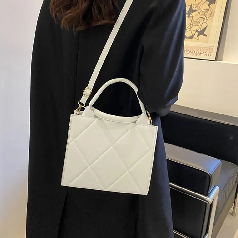 Portable PU Leather Shoulder Bag Solid Color Plaid Crossbody Bags Handbags Women Ladies