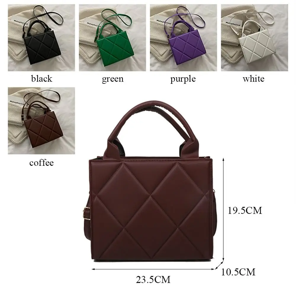 Portable PU Leather Shoulder Bag Solid Color Plaid Crossbody Bags Handbags Women Ladies