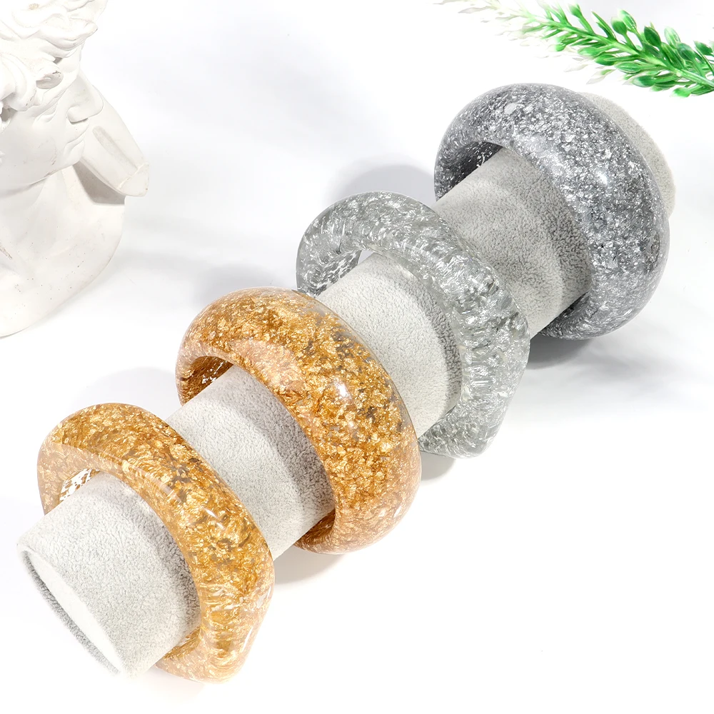 Exaggerated Acrylic Round Chunky Bangle Women Gold Color Glitter Resin Irregular Square Wide Hand Bracelet Trend Jewelry Gift