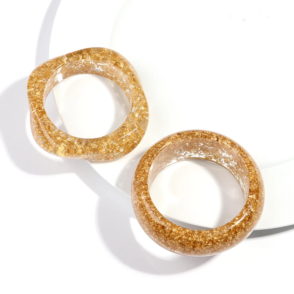 Exaggerated Acrylic Round Chunky Bangle Women Gold Color Glitter Resin Irregular Square Wide Hand Bracelet Trend Jewelry Gift