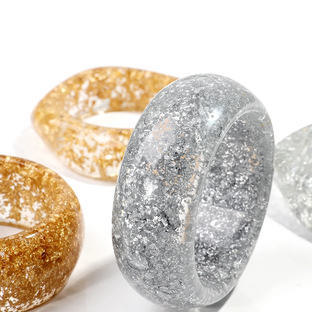 Exaggerated Acrylic Round Chunky Bangle Women Gold Color Glitter Resin Irregular Square Wide Hand Bracelet Trend Jewelry Gift
