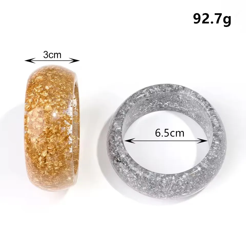 Exaggerated Acrylic Round Chunky Bangle Women Gold Color Glitter Resin Irregular Square Wide Hand Bracelet Trend Jewelry Gift