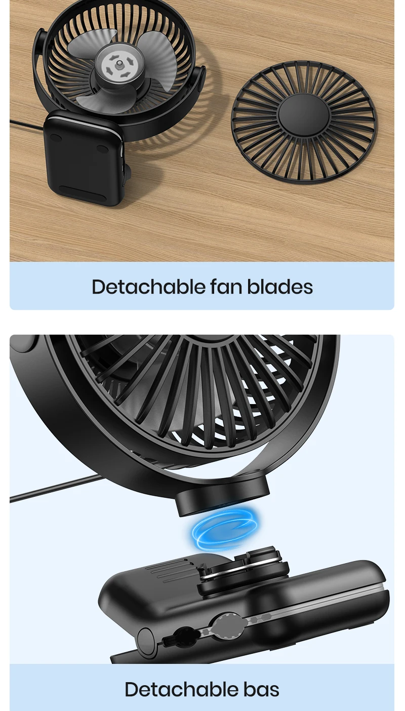 TOPK USB Clip on Desk Fan Brushless Motor Powerful Airflow Sturdy Clamp Ultra Quiet Portable Mini Personal Fan Office Bedroom