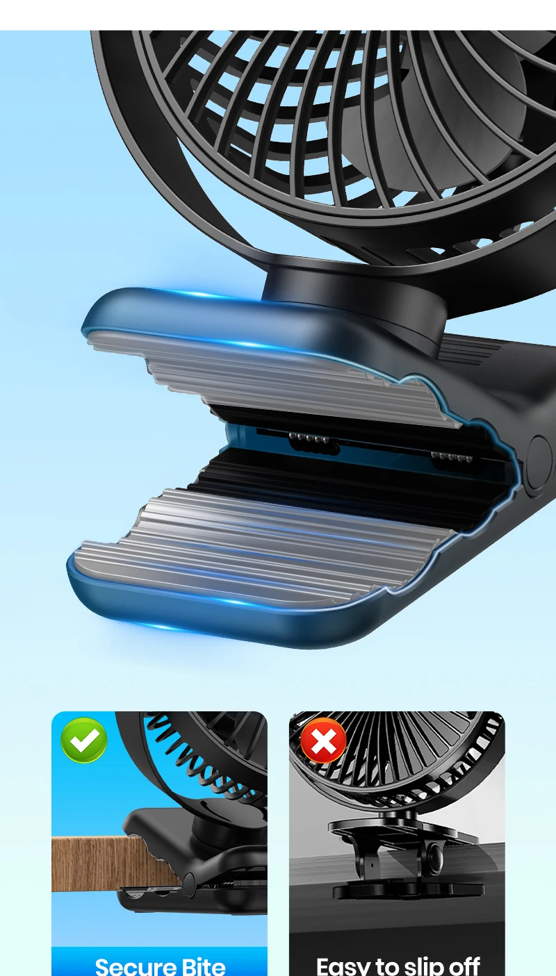 TOPK USB Clip on Desk Fan Brushless Motor Powerful Airflow Sturdy Clamp Ultra Quiet Portable Mini Personal Fan Office Bedroom