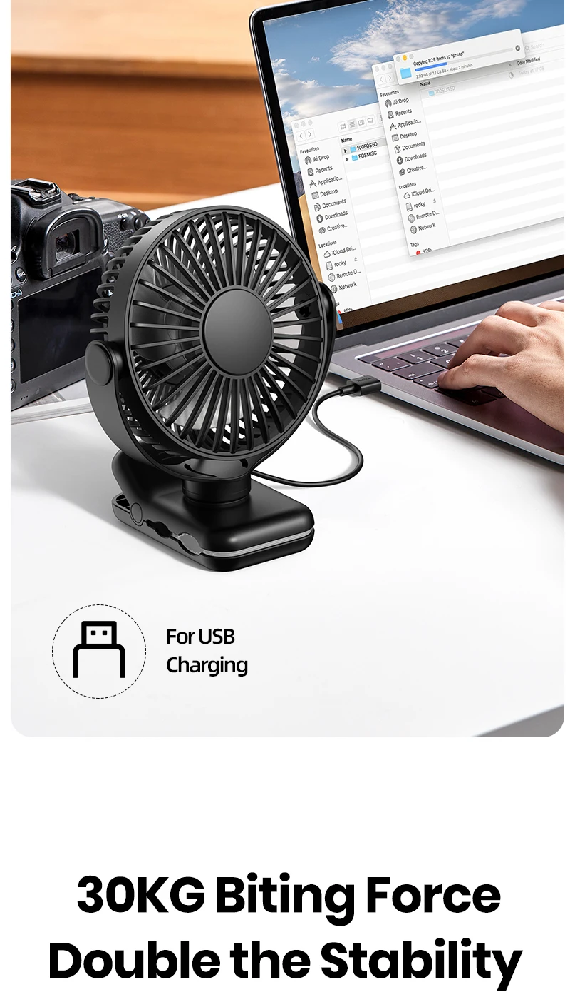 TOPK USB Clip on Desk Fan Brushless Motor Powerful Airflow Sturdy Clamp Ultra Quiet Portable Mini Personal Fan Office Bedroom