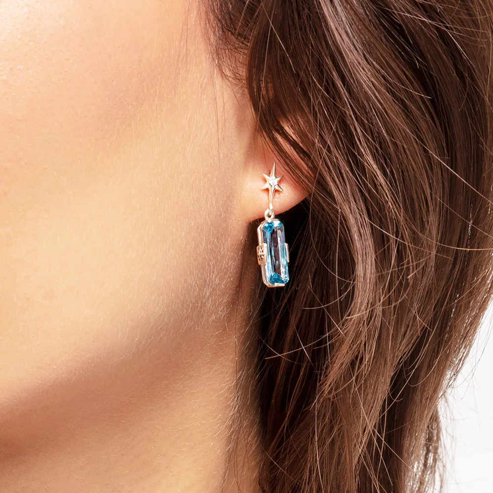 Ear Stud Earrings Lucky Blue Star Europe Trendy Fine Jewerly For Women Gift In Real 925 Sterling Silver