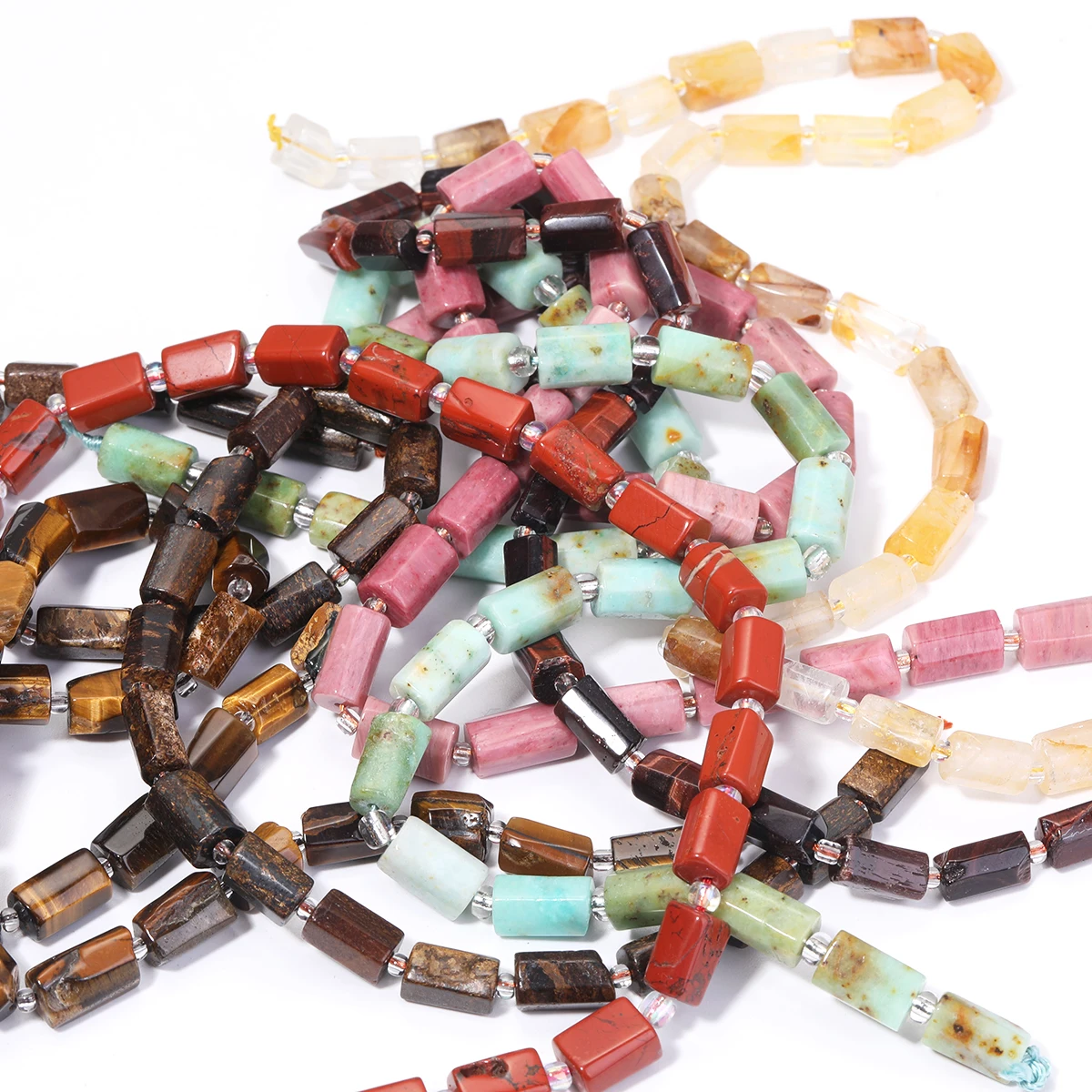 Natural Cylinder Stone Bead Colorful White Jaspers Quartzs Tube Charms Beads For Jewelry Making Diy Bracelets Necklace