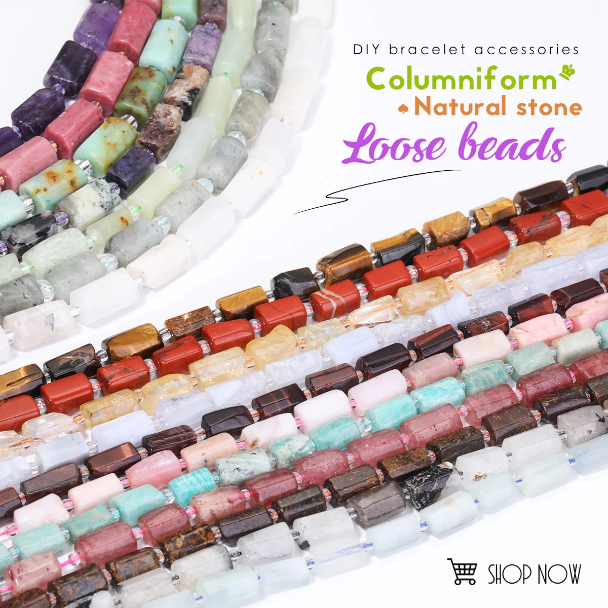 Natural Cylinder Stone Bead Colorful White Jaspers Quartzs Tube Charms Beads For Jewelry Making Diy Bracelets Necklace
