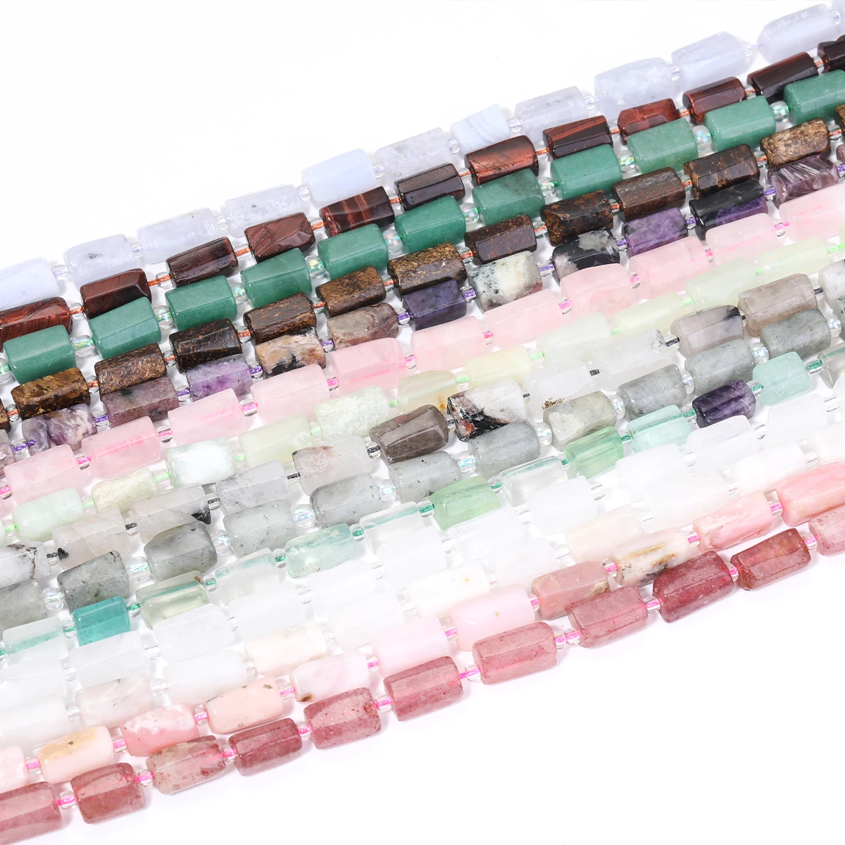 Natural Cylinder Stone Bead Colorful White Jaspers Quartzs Tube Charms Beads For Jewelry Making Diy Bracelets Necklace