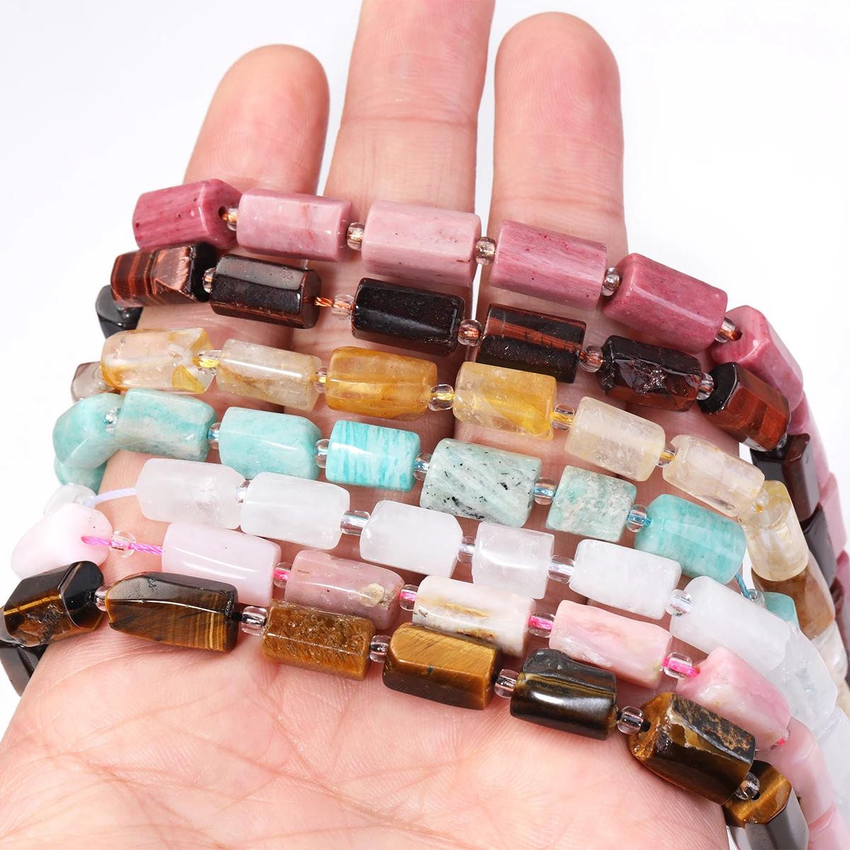 Natural Cylinder Stone Bead Colorful White Jaspers Quartzs Tube Charms Beads For Jewelry Making Diy Bracelets Necklace