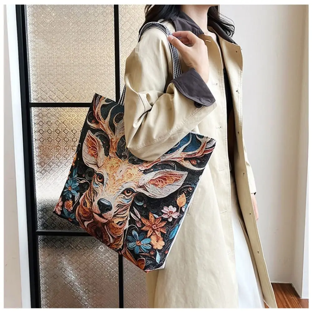 Retro Embroidery Women Handbag Linen Ethnic Style Shoulder Bag Tote Bag