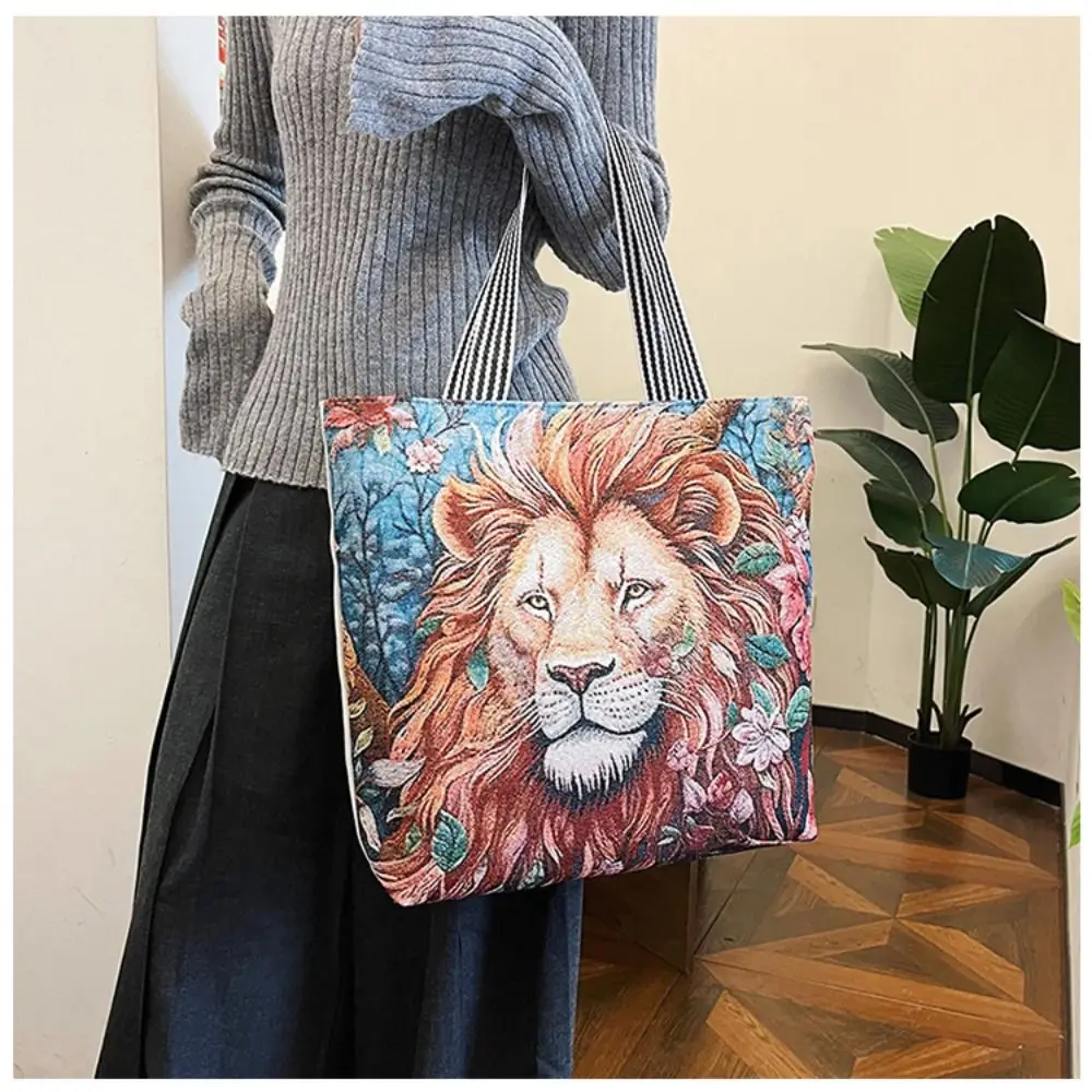 Retro Embroidery Women Handbag Linen Ethnic Style Shoulder Bag Tote Bag