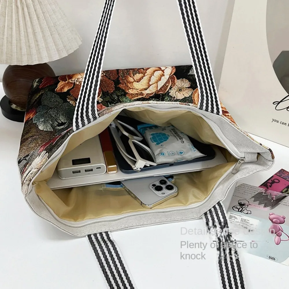 Retro Embroidery Women Handbag Linen Ethnic Style Shoulder Bag Tote Bag