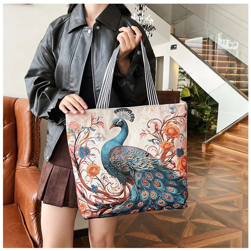 Retro Embroidery Women Handbag Linen Ethnic Style Shoulder Bag Tote Bag