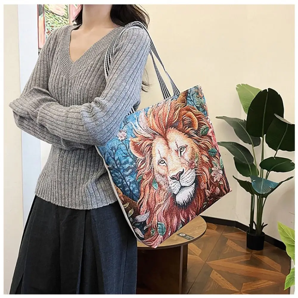 Retro Embroidery Women Handbag Linen Ethnic Style Shoulder Bag Tote Bag