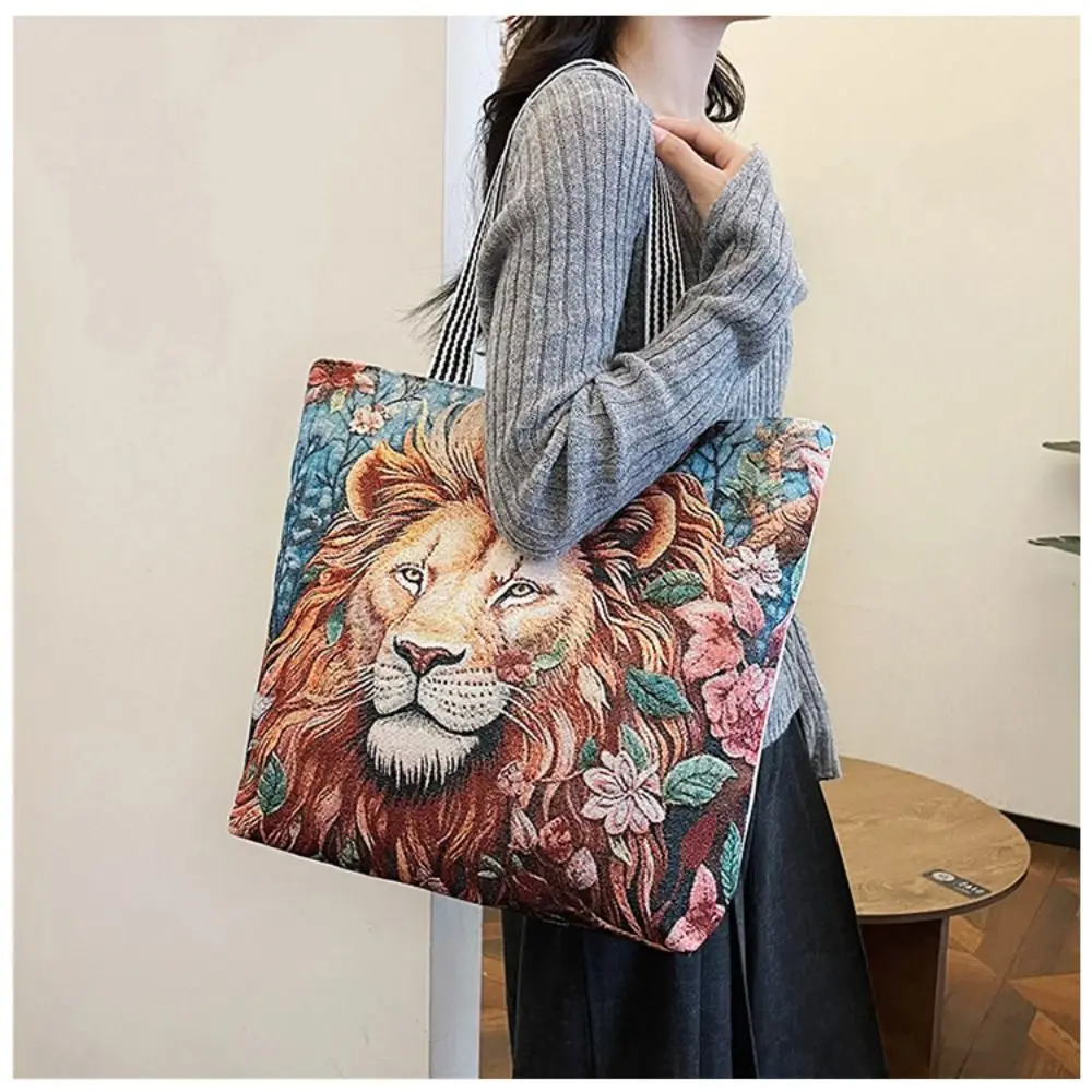 Retro Embroidery Women Handbag Linen Ethnic Style Shoulder Bag Tote Bag
