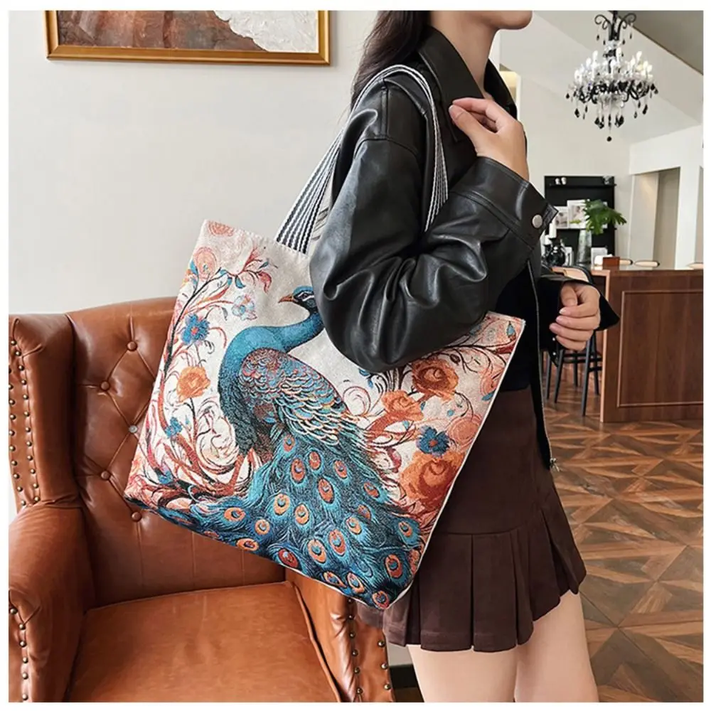 Retro Embroidery Women Handbag Linen Ethnic Style Shoulder Bag Tote Bag