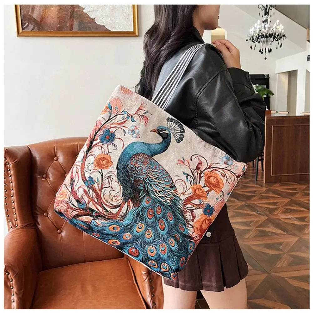 Retro Embroidery Women Handbag Linen Ethnic Style Shoulder Bag Tote Bag