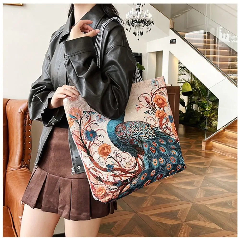 Retro Embroidery Women Handbag Linen Ethnic Style Shoulder Bag Tote Bag