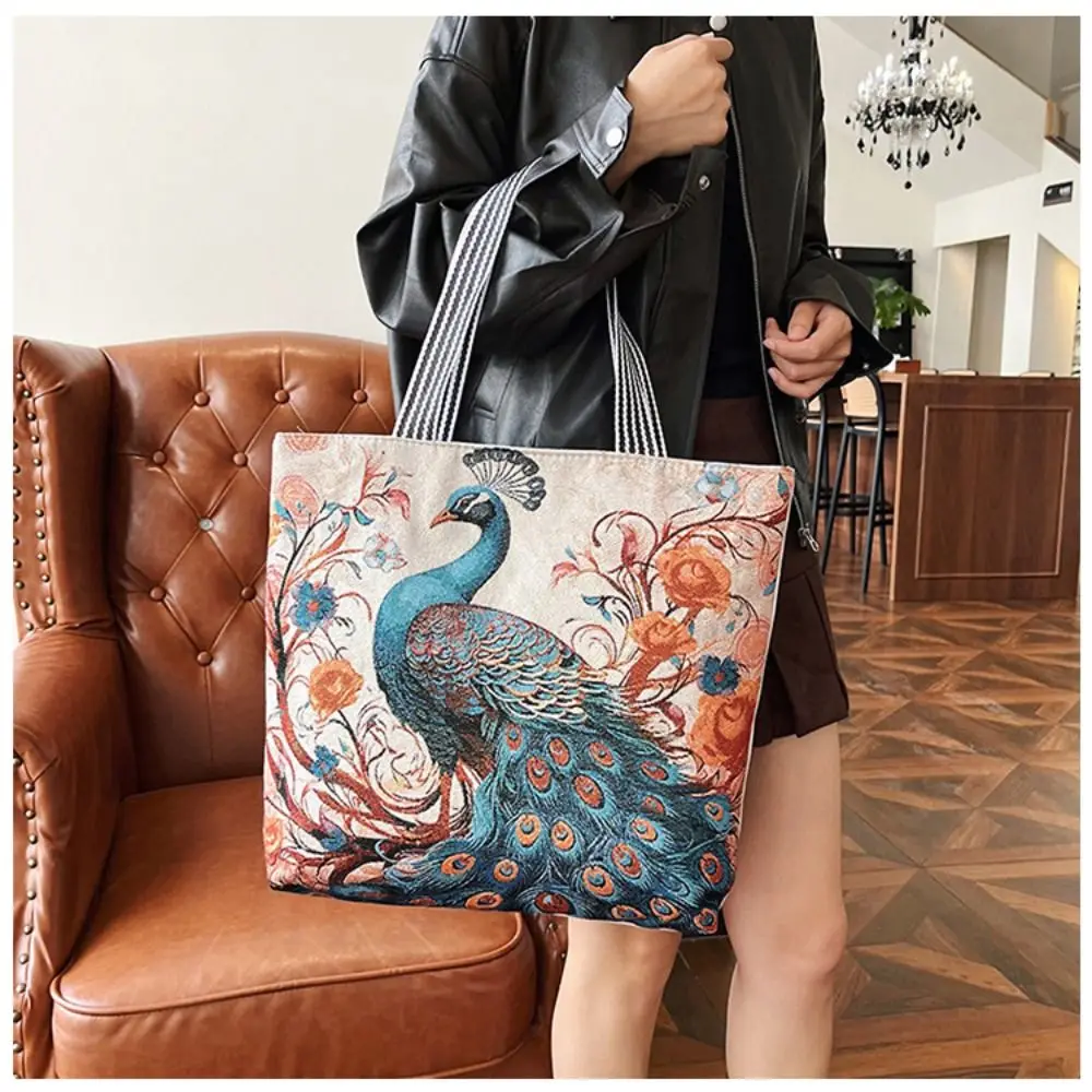 Retro Embroidery Women Handbag Linen Ethnic Style Shoulder Bag Tote Bag