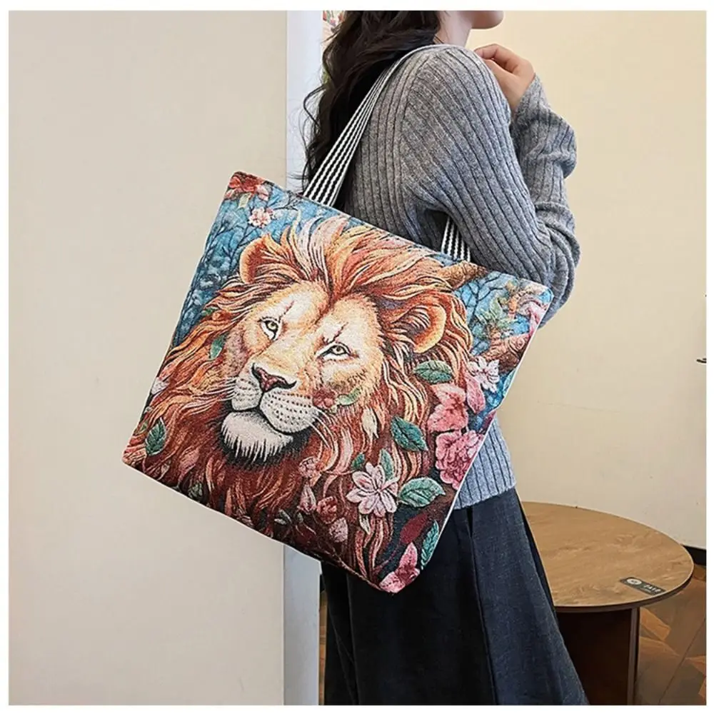 Retro Embroidery Women Handbag Linen Ethnic Style Shoulder Bag Tote Bag