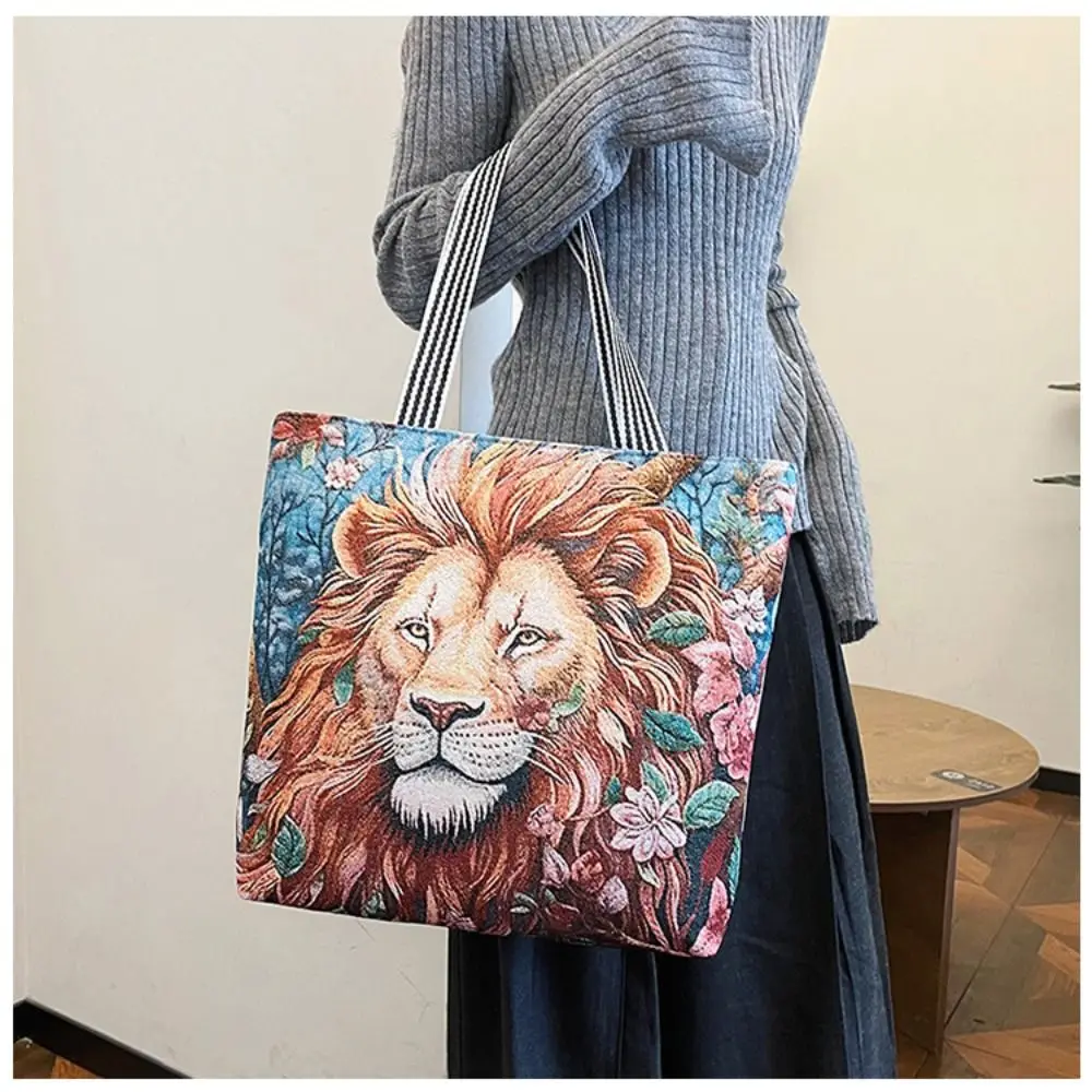 Retro Embroidery Women Handbag Linen Ethnic Style Shoulder Bag Tote Bag