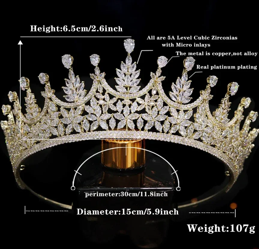 Wedding Crowns For Bride Cubic Zirconia Princess Queen Bridal Tiara Crown For Women Party Prom Wedding Hair Jewelry Headdress