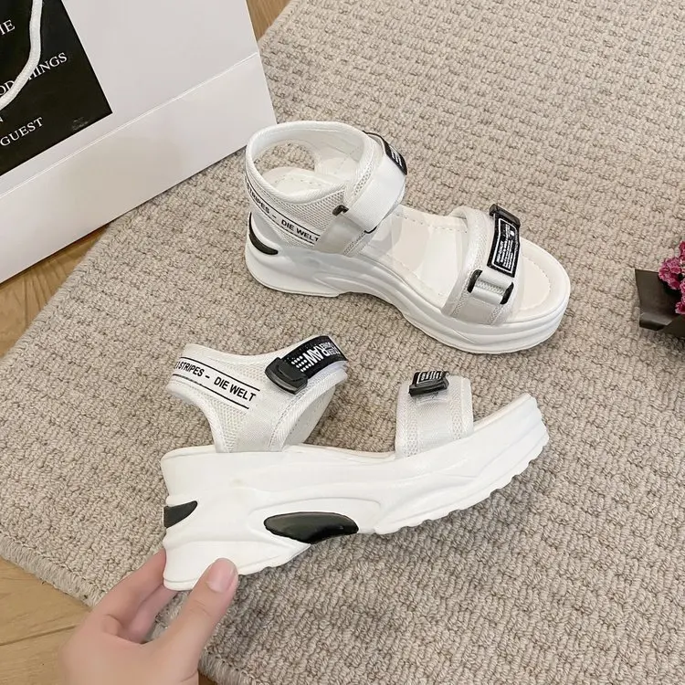 Women Sport Sandal Summer New Fashion Slope Heel Elevated Platform Shoes Girls Outdoor Leisure High Heeled Fish Mouth Sandals