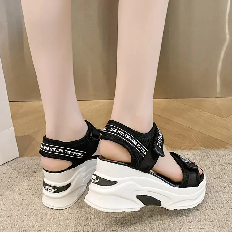 Women Sport Sandal Summer New Fashion Slope Heel Elevated Platform Shoes Girls Outdoor Leisure High Heeled Fish Mouth Sandals