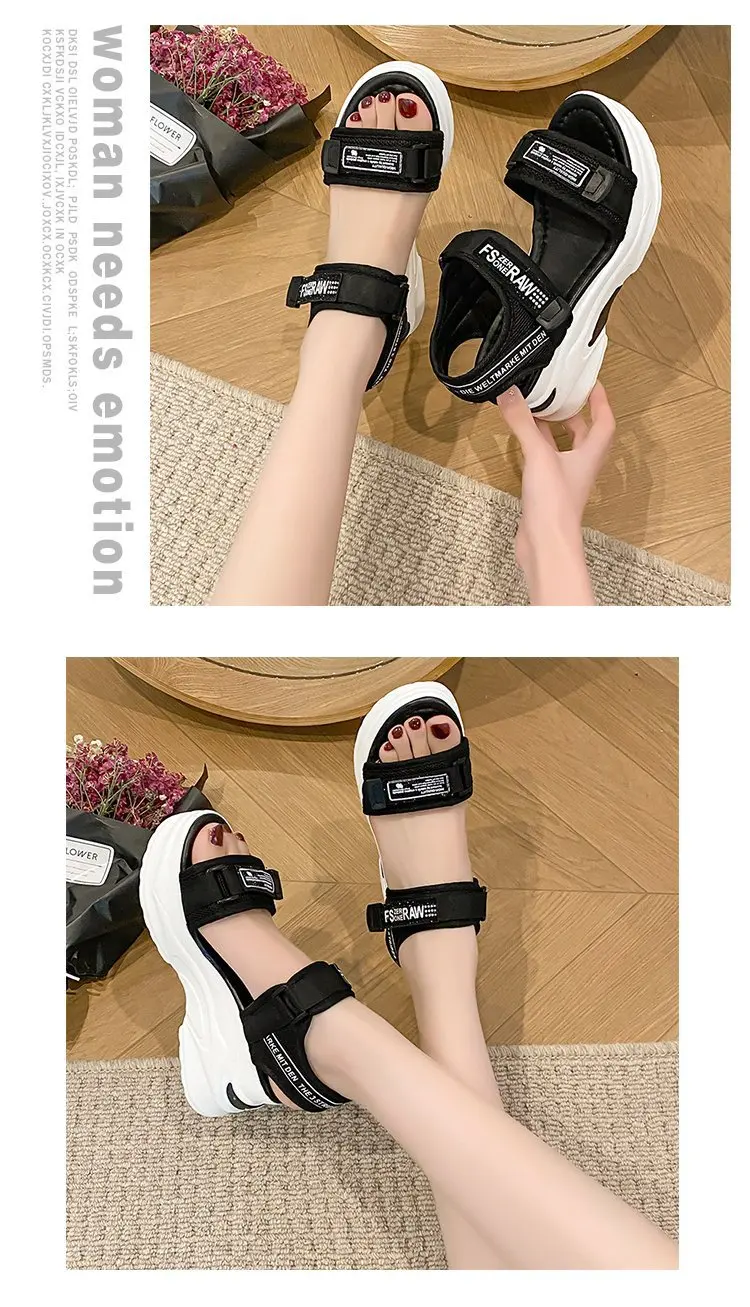 Women Sport Sandal Summer New Fashion Slope Heel Elevated Platform Shoes Girls Outdoor Leisure High Heeled Fish Mouth Sandals