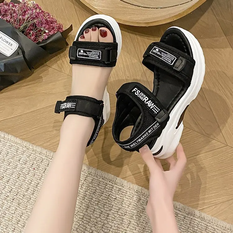 Women Sport Sandal Summer New Fashion Slope Heel Elevated Platform Shoes Girls Outdoor Leisure High Heeled Fish Mouth Sandals