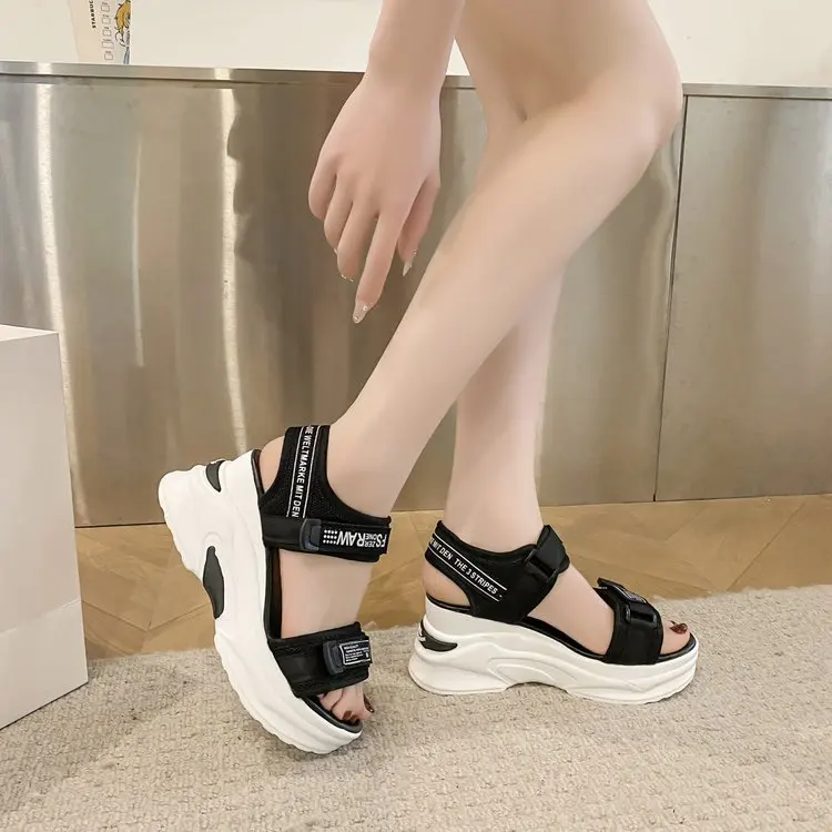 Women Sport Sandal Summer New Fashion Slope Heel Elevated Platform Shoes Girls Outdoor Leisure High Heeled Fish Mouth Sandals