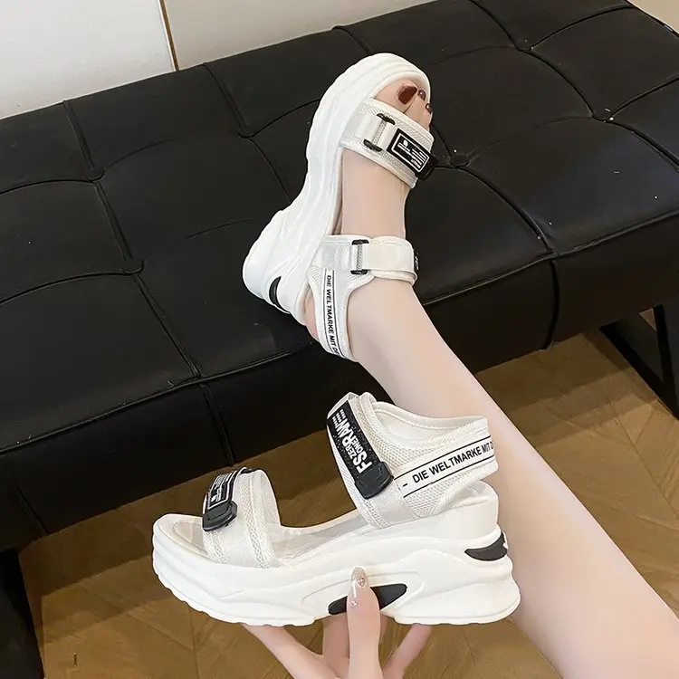 Women Sport Sandal Summer New Fashion Slope Heel Elevated Platform Shoes Girls Outdoor Leisure High Heeled Fish Mouth Sandals