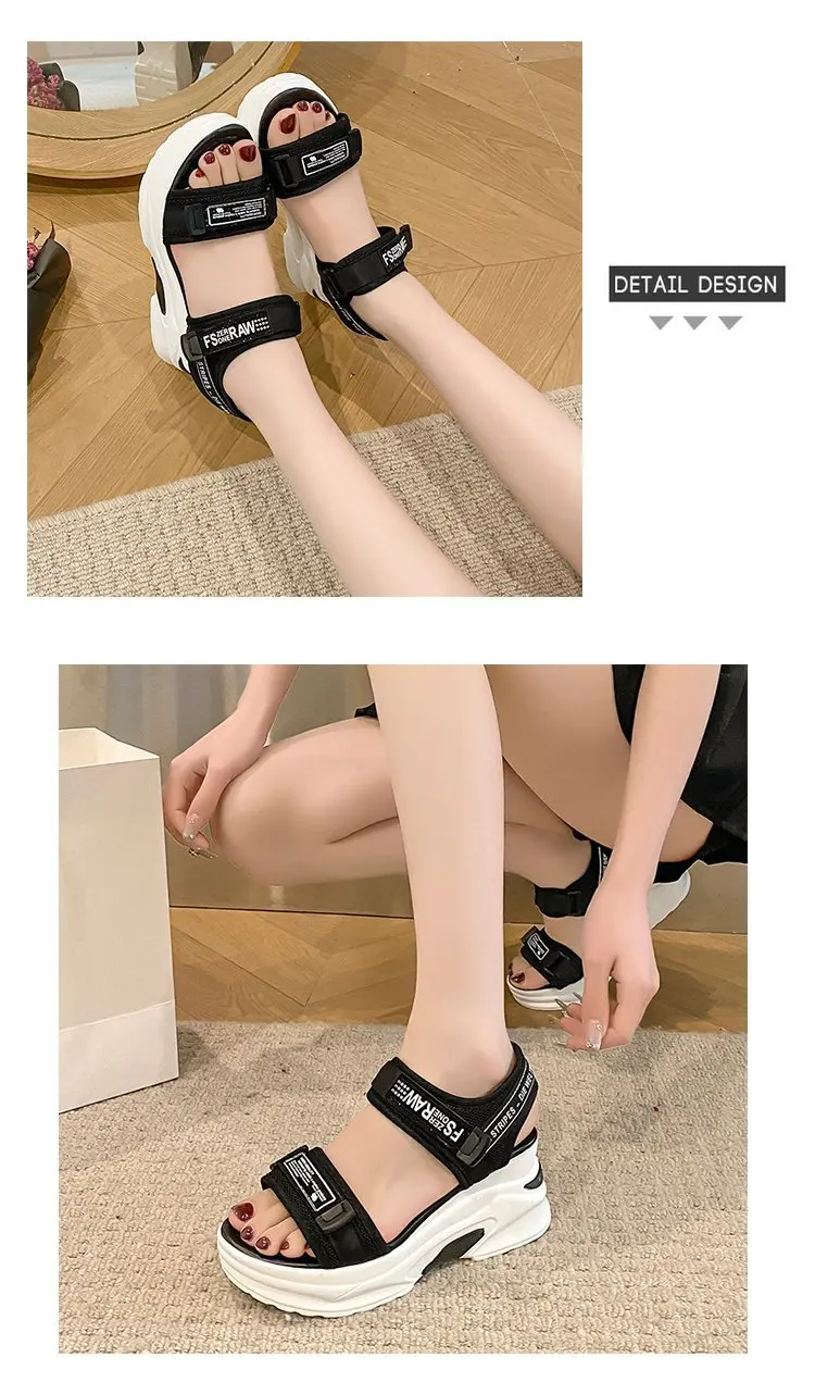 Women Sport Sandal Summer New Fashion Slope Heel Elevated Platform Shoes Girls Outdoor Leisure High Heeled Fish Mouth Sandals