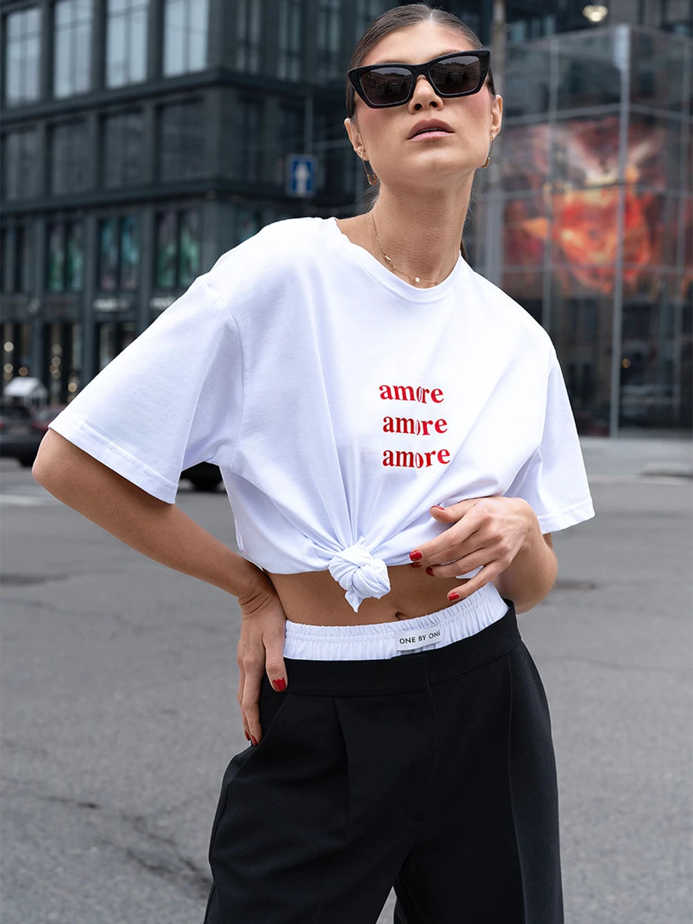 Red Oversized T-Shirt with Amore Print Women's T-Shirt Cotton Simple Design Summer Fashion Tee Boutique Drop Sleeve