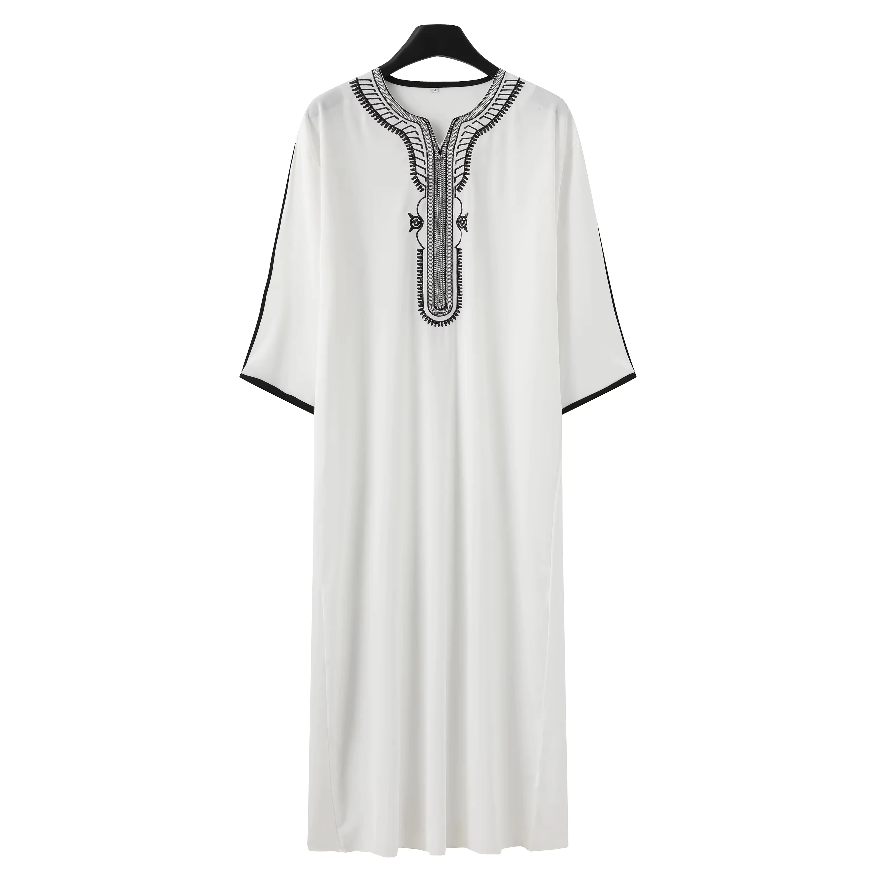Moroccan Style Muslim Men's Long Robe White Elegant Exquisite Embroidery Men's Long Robe Casual Simple Robe