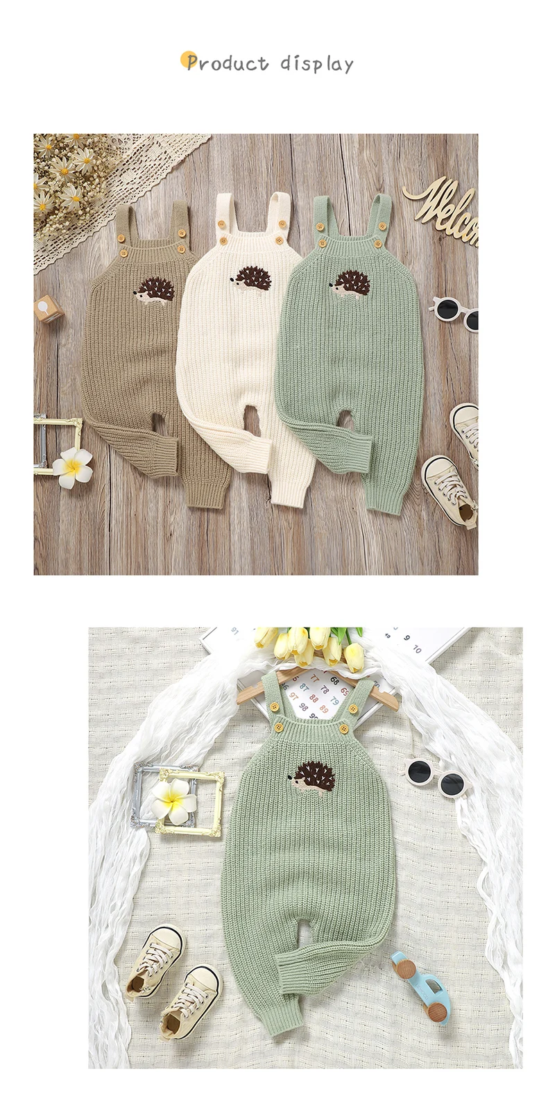 Baby Girls Boys Rompers Cute Hedgehog Knitted Newborn Sleeveless Sunsuits Jumpsuits 0-18m Infant Unisex Overalls Toddler Costume