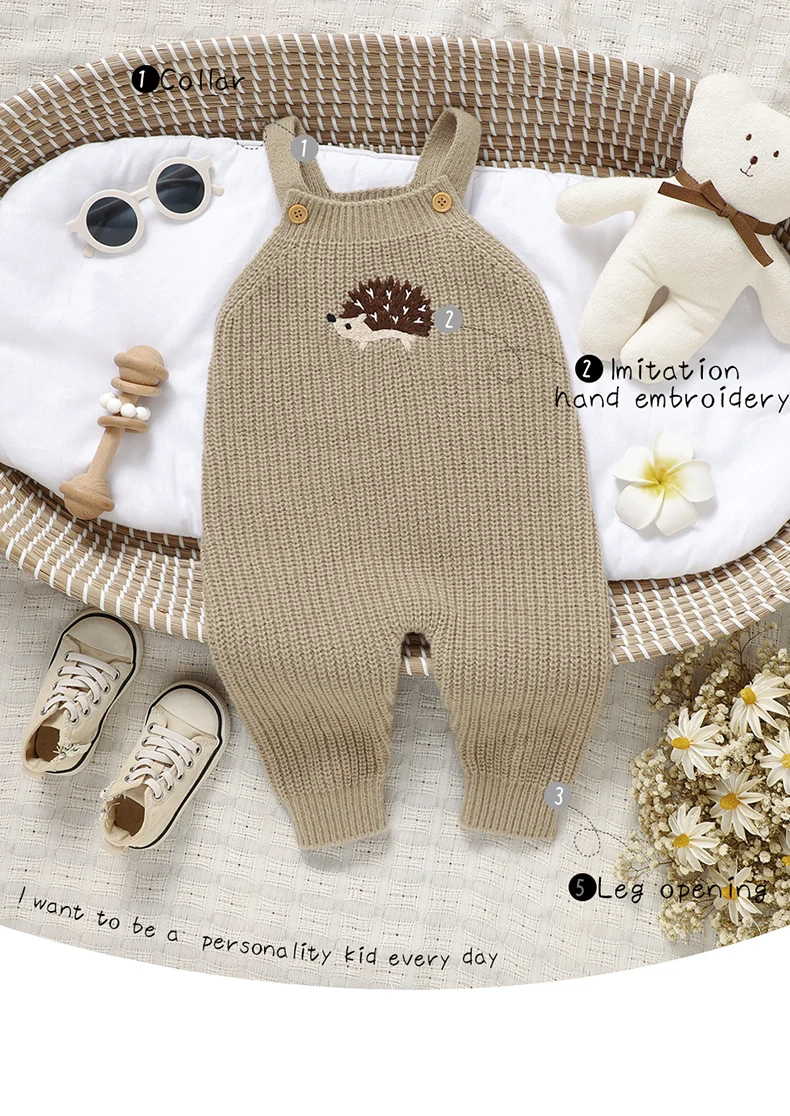 Baby Girls Boys Rompers Cute Hedgehog Knitted Newborn Sleeveless Sunsuits Jumpsuits 0-18m Infant Unisex Overalls Toddler Costume