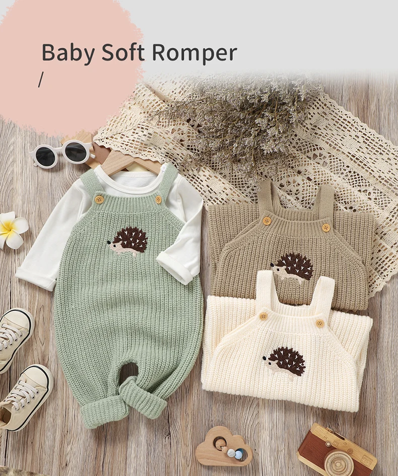 Baby Girls Boys Rompers Cute Hedgehog Knitted Newborn Sleeveless Sunsuits Jumpsuits 0-18m Infant Unisex Overalls Toddler Costume