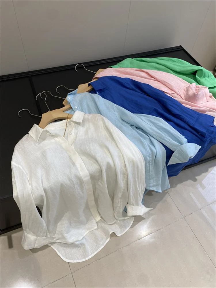 Botvotee Women's White Linen Shirt Lightweight Long Sleeve Elegant Oversize Blouse Vintage Spring Summer Tops Cotton Linen Shirt