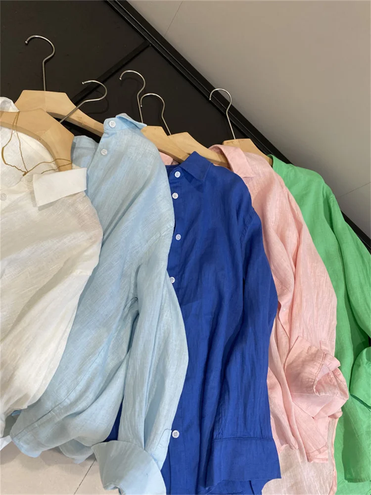 Botvotee Women's White Linen Shirt Lightweight Long Sleeve Elegant Oversize Blouse Vintage Spring Summer Tops Cotton Linen Shirt