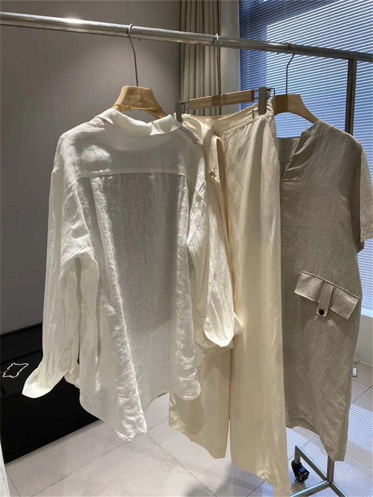Botvotee Women's White Linen Shirt Lightweight Long Sleeve Elegant Oversize Blouse Vintage Spring Summer Tops Cotton Linen Shirt