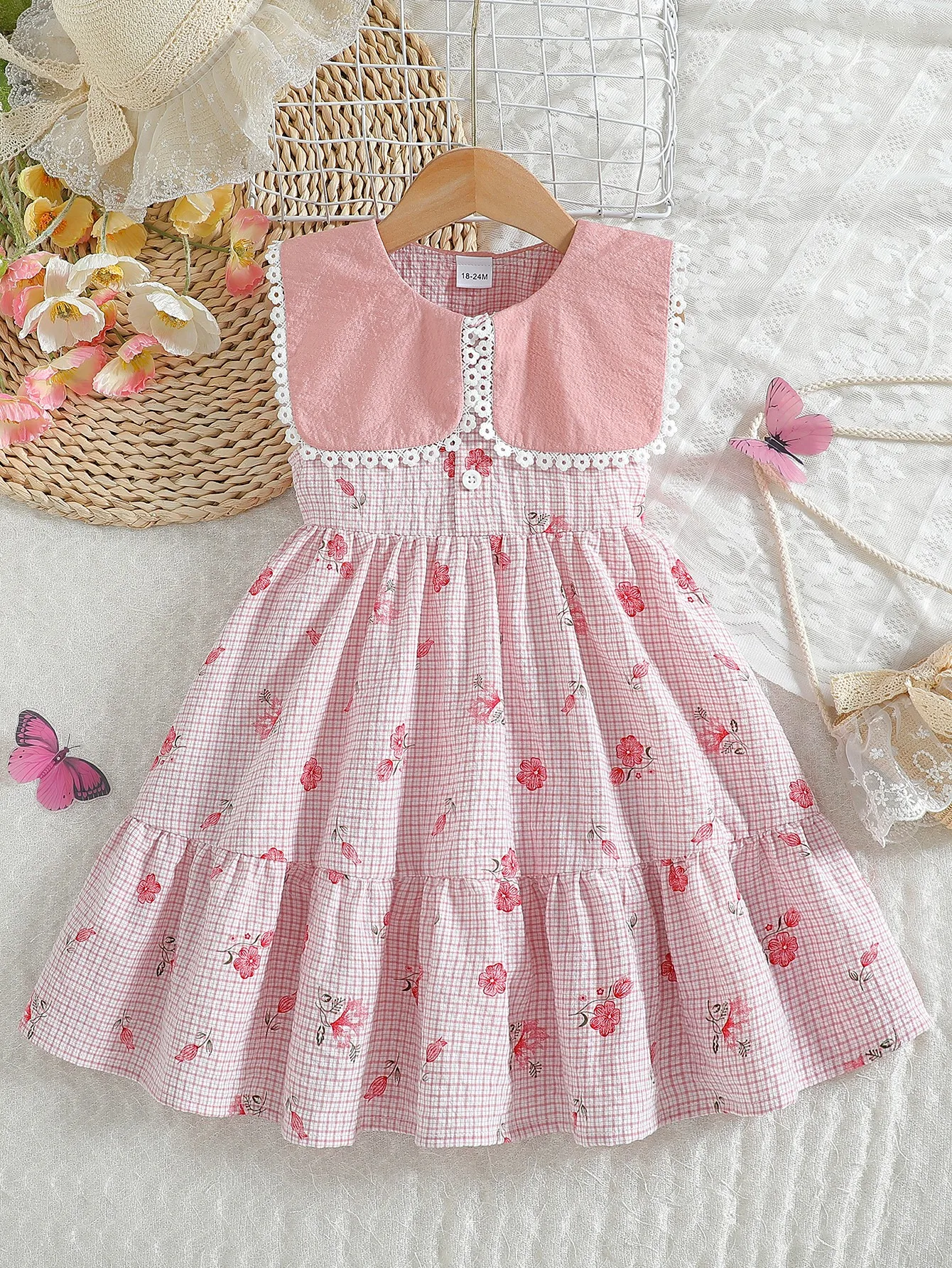 Dresses for Girl Summer Sleeveless Square Collar Print Floral Children's Dress Fashion Streetwear Costume