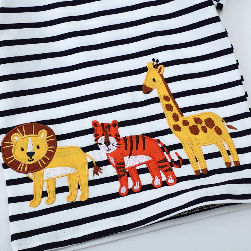 Jumping Meters 2-7T Cotton Animals Embroidery Summer Boys Girls Tees Kids Tops Cotton Fashion Tshirts Kids Baby Clothes
