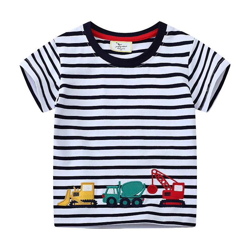 Jumping Meters 2-7T Cotton Animals Embroidery Summer Boys Girls Tees Kids Tops Cotton Fashion Tshirts Kids Baby Clothes